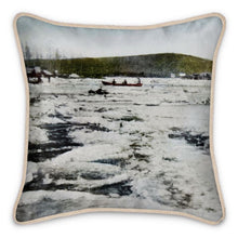 Load image into Gallery viewer, Alaska Fairbanks Navigating Under Difficulties 1910 Silk Pillow