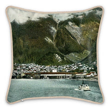 Load image into Gallery viewer, Alaska Juneau Waterfront Ship Silk Pillow
