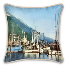 Load image into Gallery viewer, Alaska Juneau Fishing Fleet 1950s Silk Pillow