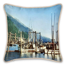 Load image into Gallery viewer, Alaska Juneau Fishing Fleet 1950s Silk Pillow