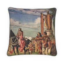Load image into Gallery viewer, Hawaii Oscar Strobel Celebrating Kamehameha Day June 1954 Luxury Pillow
