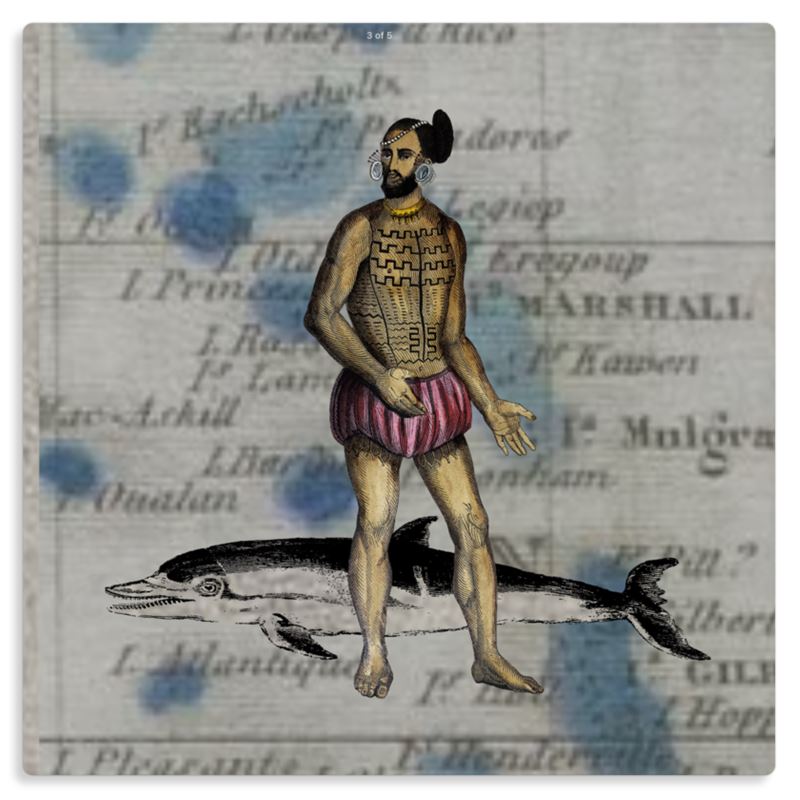 Oceania Traditional Tattoo Marshall Island Man/Dolphin Metal Print