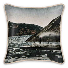Load image into Gallery viewer, Alaska Juneau Taku Inlet Steamship Silk Pillow
