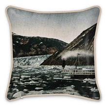 Load image into Gallery viewer, Alaska Juneau Taku Inlet Steamship Silk Pillow
