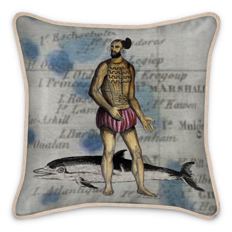 Oceania Traditional Tattoo Marshall Island man/Dolphin Silk Pillow
