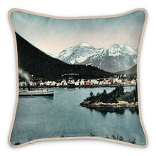 Load image into Gallery viewer, Alaska Sitka &amp; Mt Edgecumbe Steamship 1910 Silk Pillow
