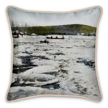 Load image into Gallery viewer, Alaska Fairbanks Navigating Under Difficulties 1910 Silk Pillow
