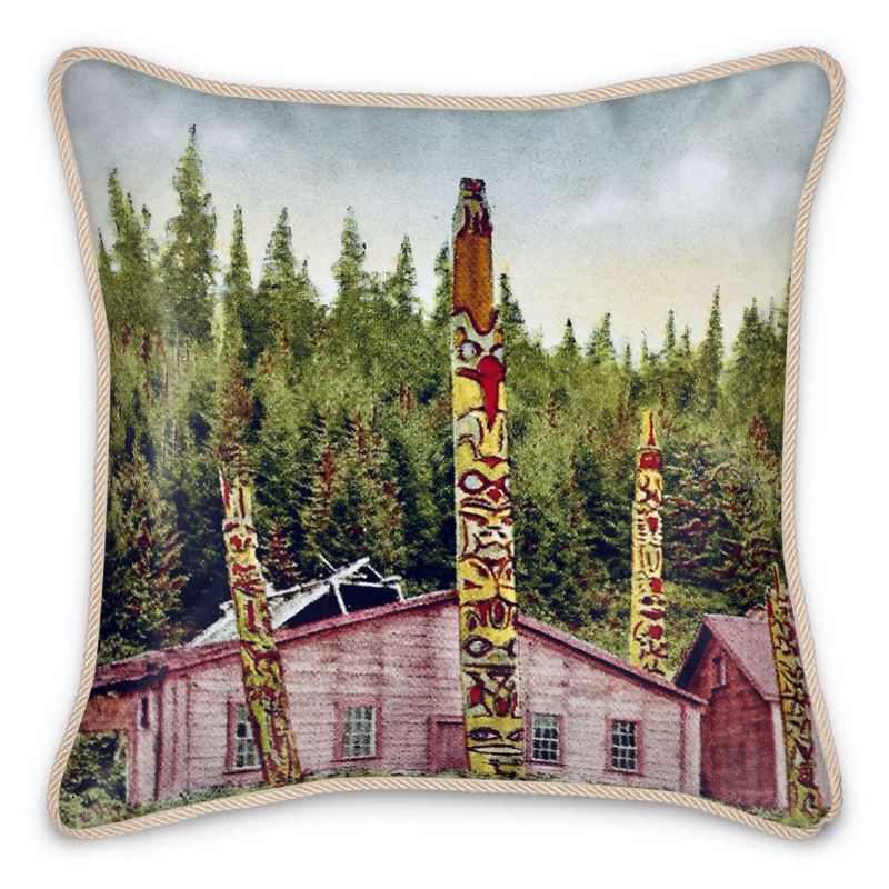 Alaska Ketchikan Haidi Totem poles and residence 1920s Silk Pillow