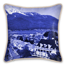 Load image into Gallery viewer, Alaska Juneau Governor’s Mansion Blue Silk Pillow

