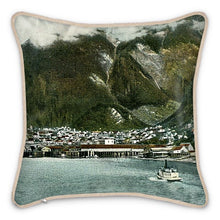 Load image into Gallery viewer, Alaska Juneau Waterfront Ship Silk Pillow
