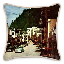 Load image into Gallery viewer, Alaska Juneau Franklin Street 1960s Silk Pillow

