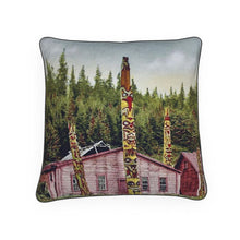 Load image into Gallery viewer, Alaska Ketchikan Haidi Totem poles and residence 1920s Luxury Pillow
