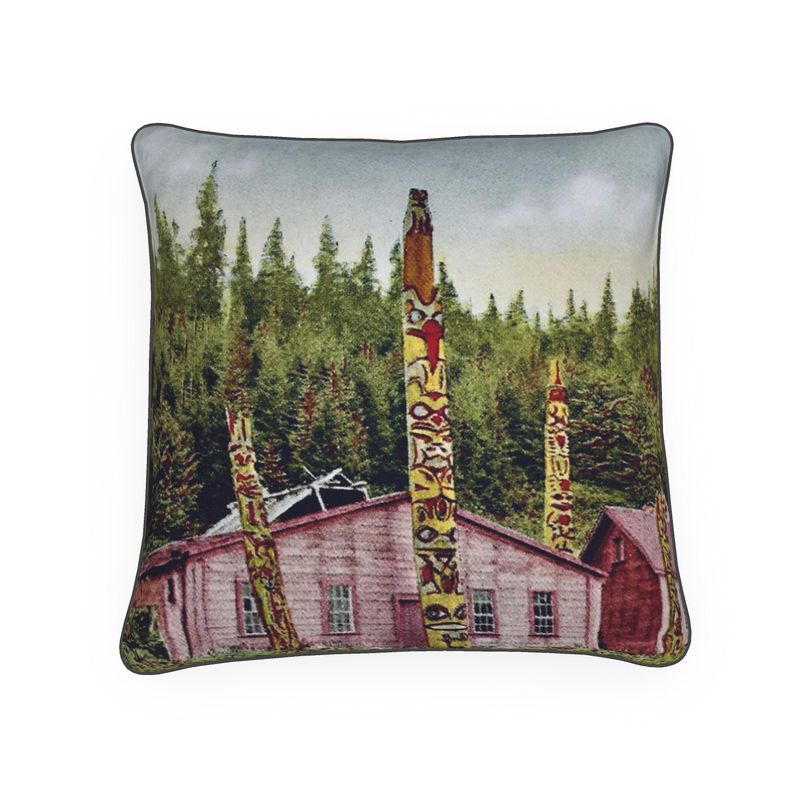 Alaska Ketchikan Haidi Totem poles and residence 1920s Luxury Pillow