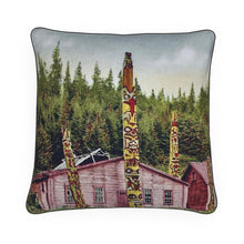 Load image into Gallery viewer, Alaska Ketchikan Haidi Totem poles and residence 1920s Luxury Pillow
