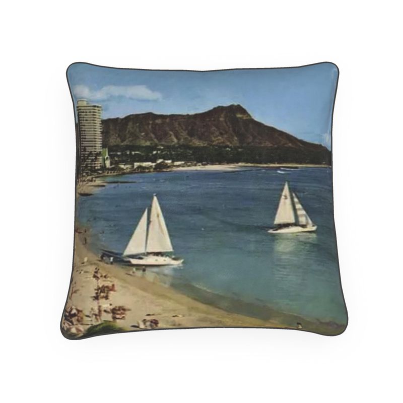 Hawaii Oahu Honolulu Waikiki Beach 1968 Luxury Pillow